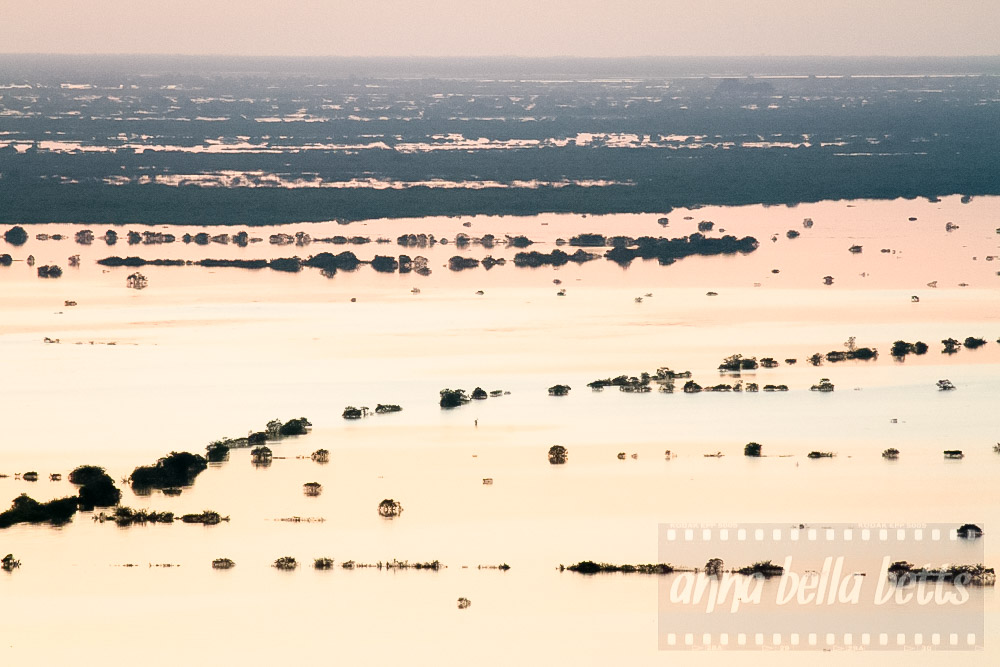 Tonle Sap lake as seen from Phnom Krom at sunset