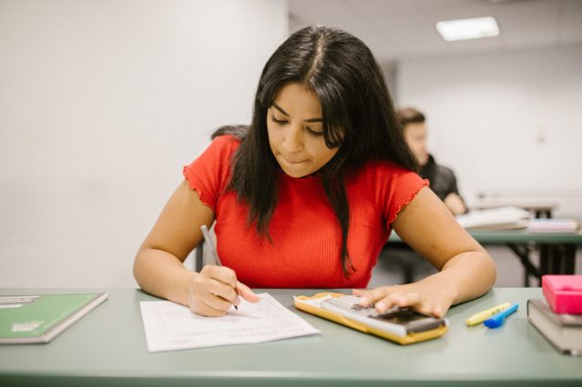 Student taking exam