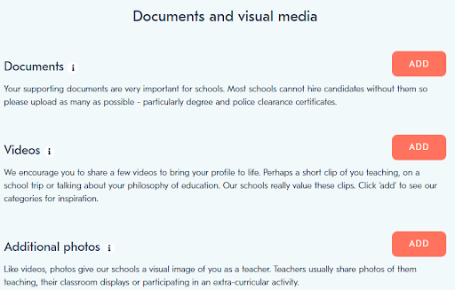 Teacher Horizons candidate profile page