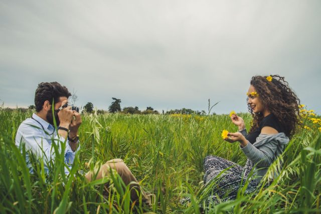 Young couple facing each other