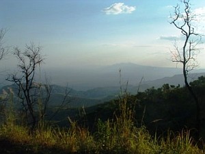 View over misty hills