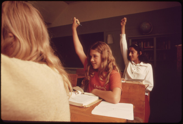 Students hands up