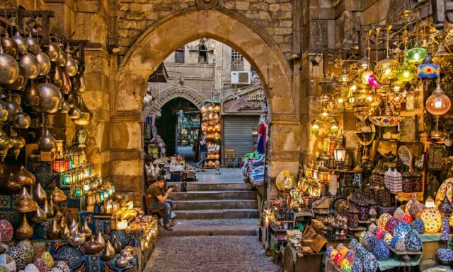 Vibrant market filled with crafts