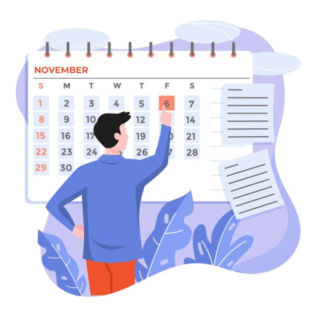 Person marking a date on calendar