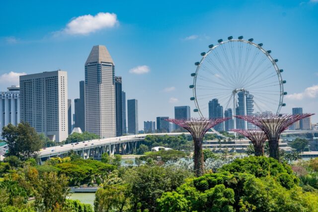Singapore city skyline surrounded by lush gardens and greenery, a popular setting for teachers looking for school jobs in Singapore