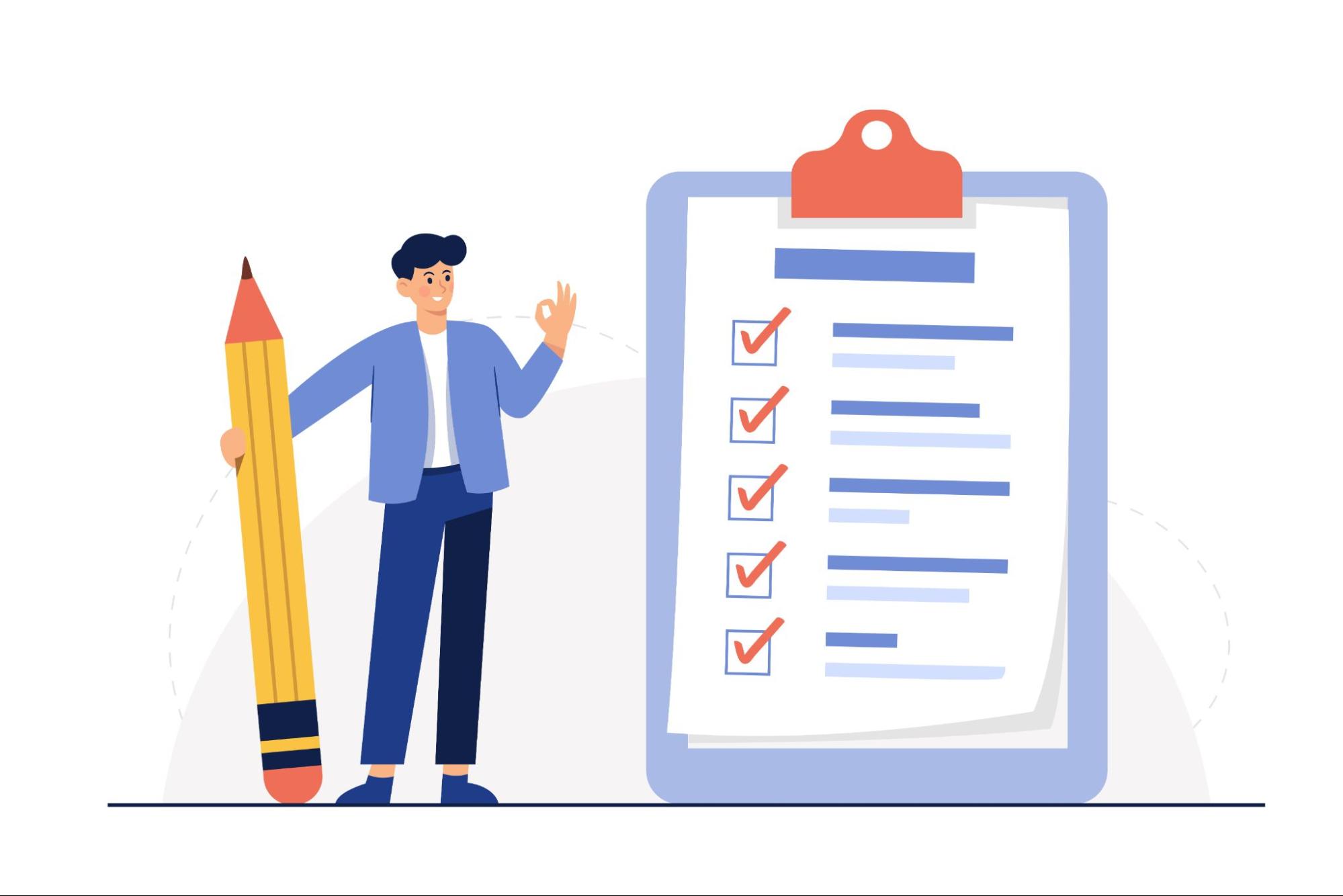 An illustration of a man completing a document checklist.
